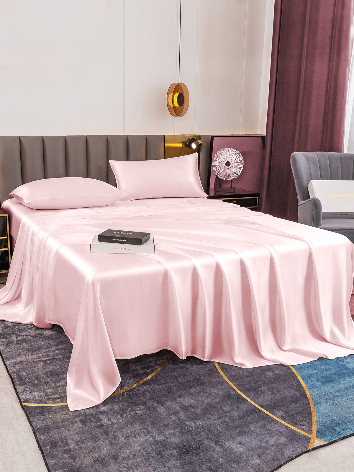 [Lyserød] SilkSilky-DK 19Momme Bedding Set 003