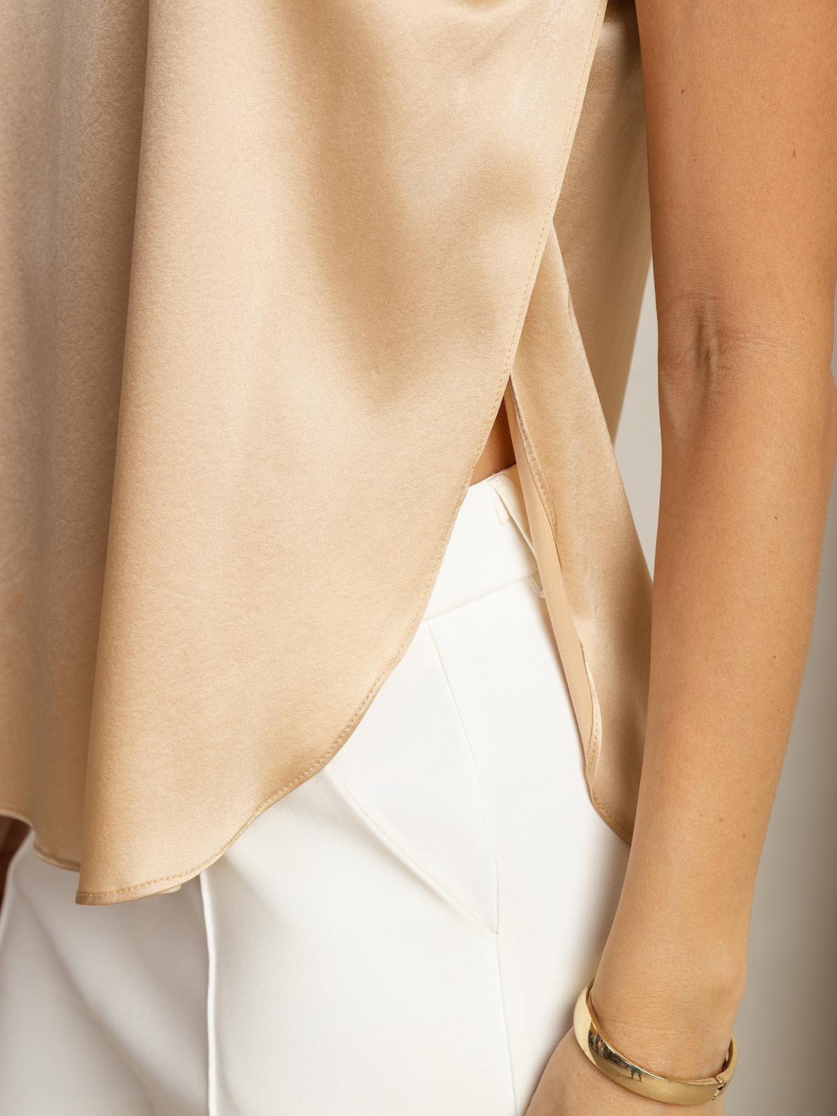 [Champagne] SilkSilky-DK 19Momme Silke Split T-shirt til kvinder 004