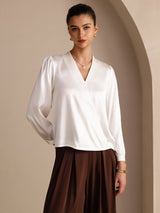 [Hvid] SilkSilky-DK Long Sleeve Wrap Damebluser 003