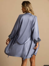 [Stål Blå] SilkSilky-DK Silke Spaghetti Rem Womens Pajamas 002