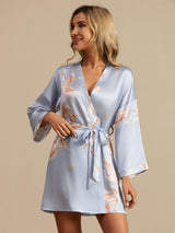 [Lyseblå] SilkSilky-DK 3/4 Sleeve Dame Morgenkåbe 003