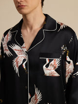[Sort] SilkSilky-DK Long Sleeve Notch Collar Pyjamas til Mænd 005