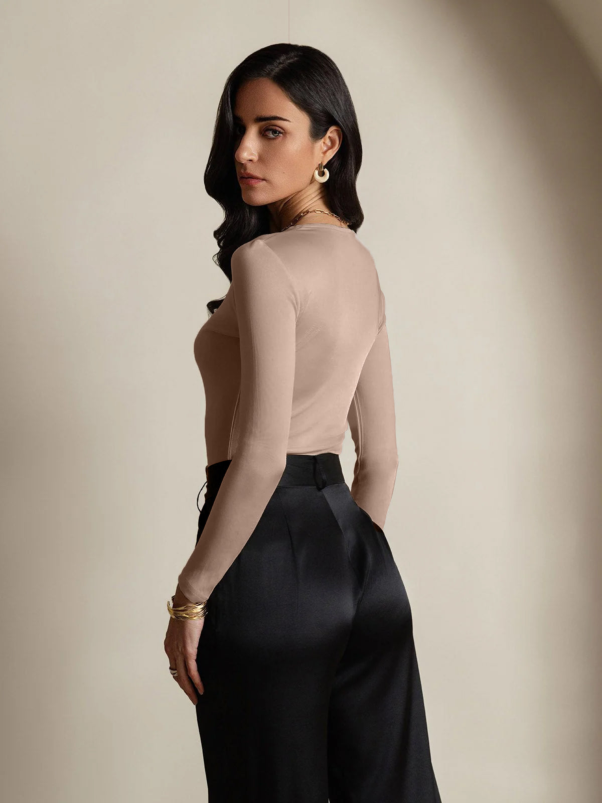 [Kaffe] SilkSilky-DK Langærmet Rund Hals T-shirt til kvinder 002