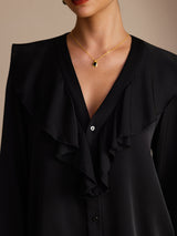 [Sort] SilkSilky-DK Long Sleeve Deep V Neck Damebluser 005