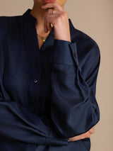 [Mørkeblå] SilkSilky-DK Long Sleeve Blouse 005
