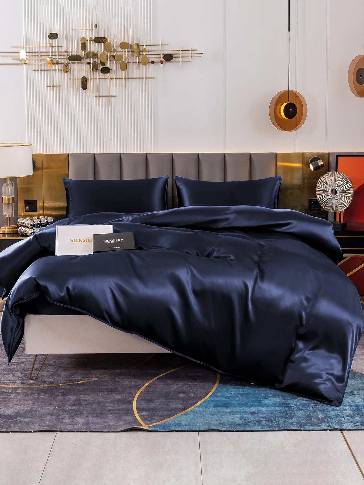 [Mørkeblå] SilkSilky-DK 19Momme Bedding Set 001