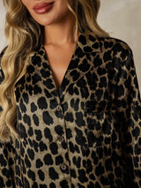 [Leopard] SilkSilky-DK Langærmet Notchkrage Soveskjorte 005