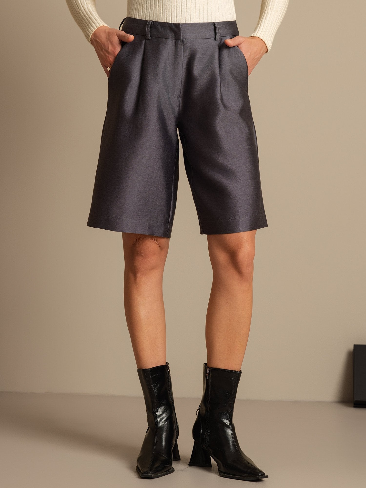 [Grå] SilkSilky-DK 32Momme Silke Womens Shorts 001,