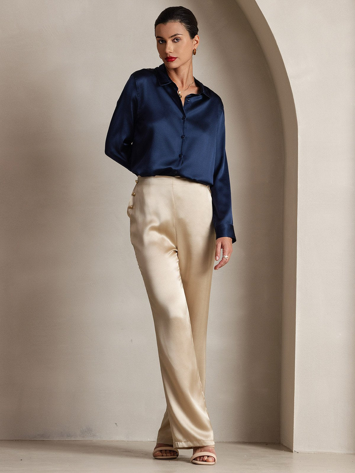 [Champagne] SilkSilky-DK 19Momme Silke Womens Pants 006