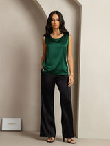 [Mørkegrøn] SilkSilky-DK Sleeveless Round Neck Camisole Top 008