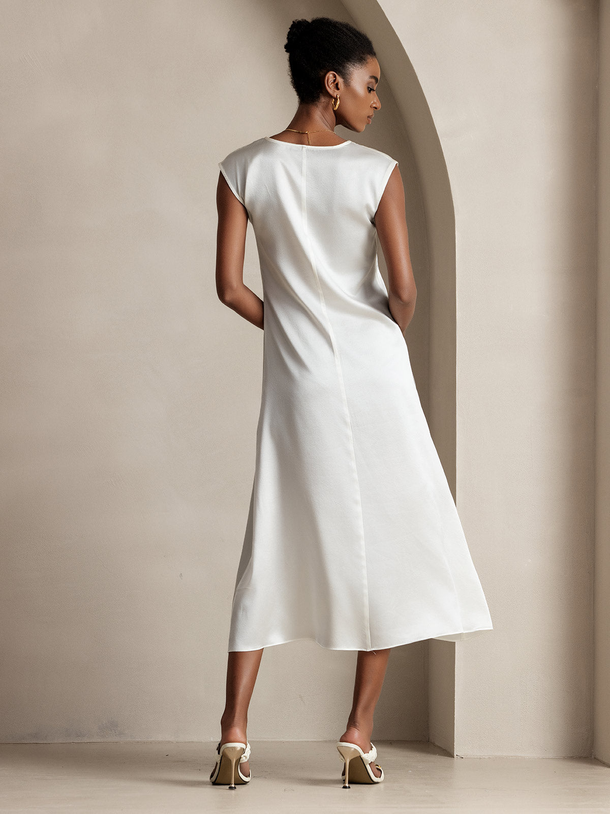 [Hvid] SilkSilky-DK 19Momme Silke Dress 002