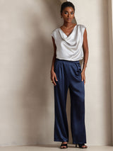 [Lysegrå] SilkSilky-DK Cap Sleeve Cowl Neck T-shirt til kvinder 005