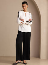[Hvid] SilkSilky-DK Long Sleeve Keyhole Neck Damebluser 007