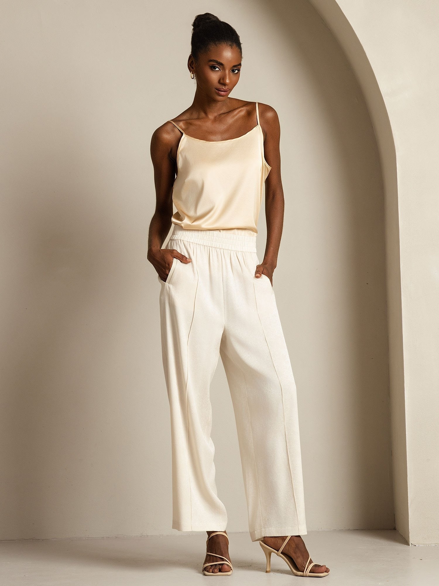 [Beige] SilkSilky-DK 22Momme Silke Womens Pants 008,