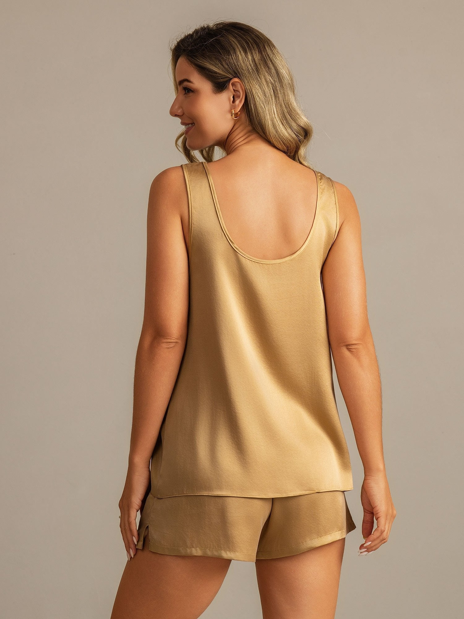 [Tan] SilkSilky-DK 19Momme Silke Womens Pajamas 002