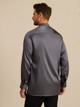 [Mørkegrå] SilkSilky-DK Long Sleeve Stand Collar Herreskjorte 002