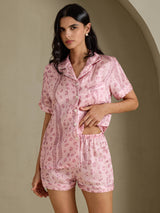 [Lyserød Leopard] SilkSilky-DK Short Sleeve Notch Collar Dame Pyjamas 003