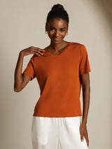 [Orange] SilkSilky-DK Short Sleeve V Neck T-shirt til kvinder 008