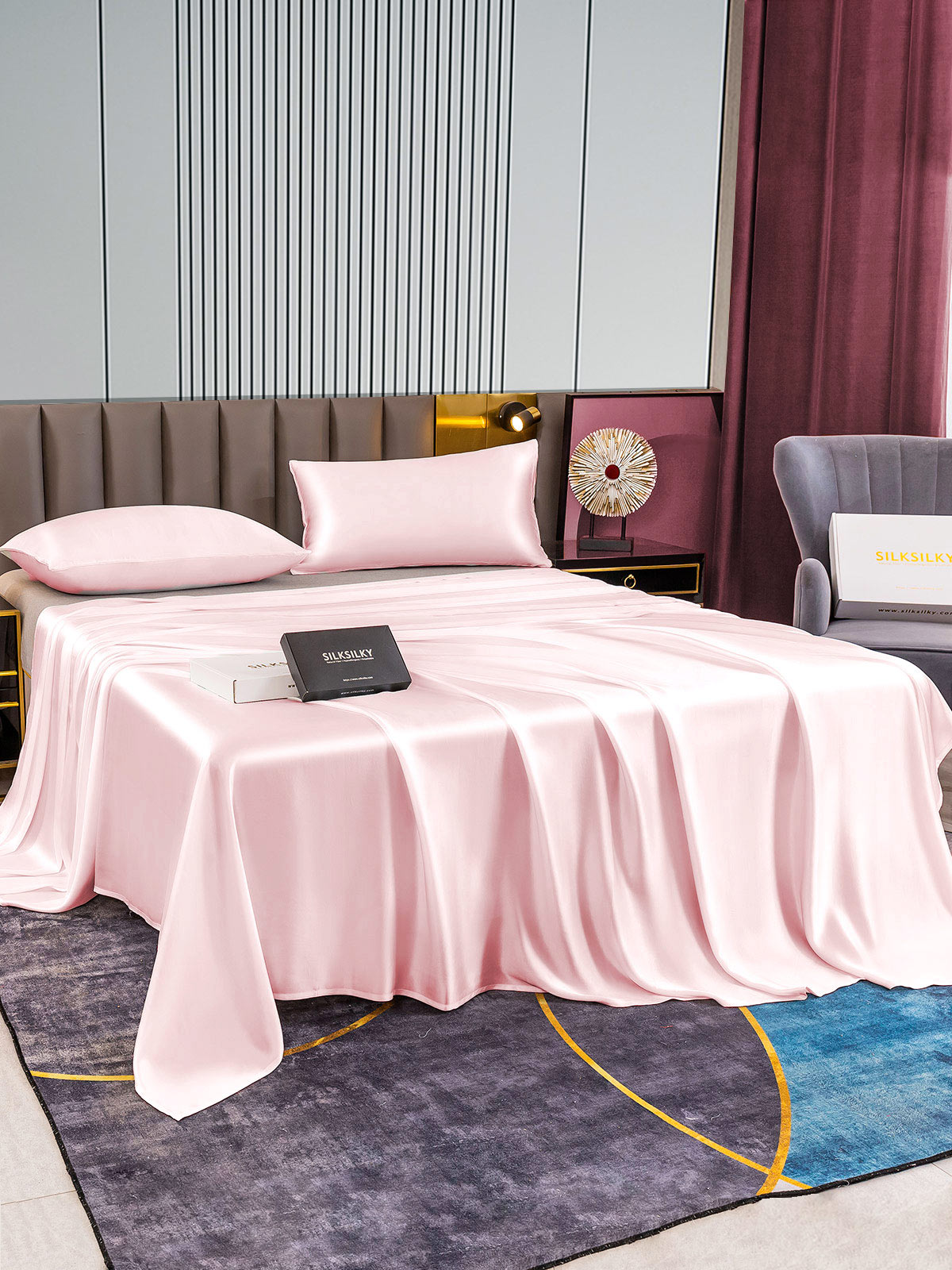 [Lyserød] SilkSilky-DK 22Momme Bedding Set 003