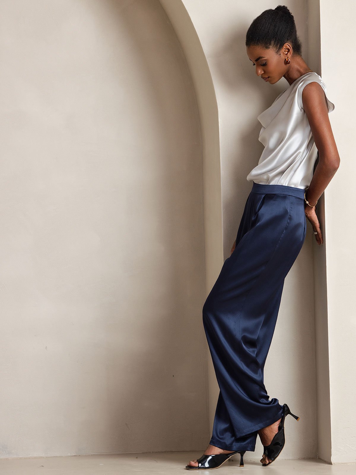 [Mørkeblå] SilkSilky-DK 19Momme Silke Womens Pants 007