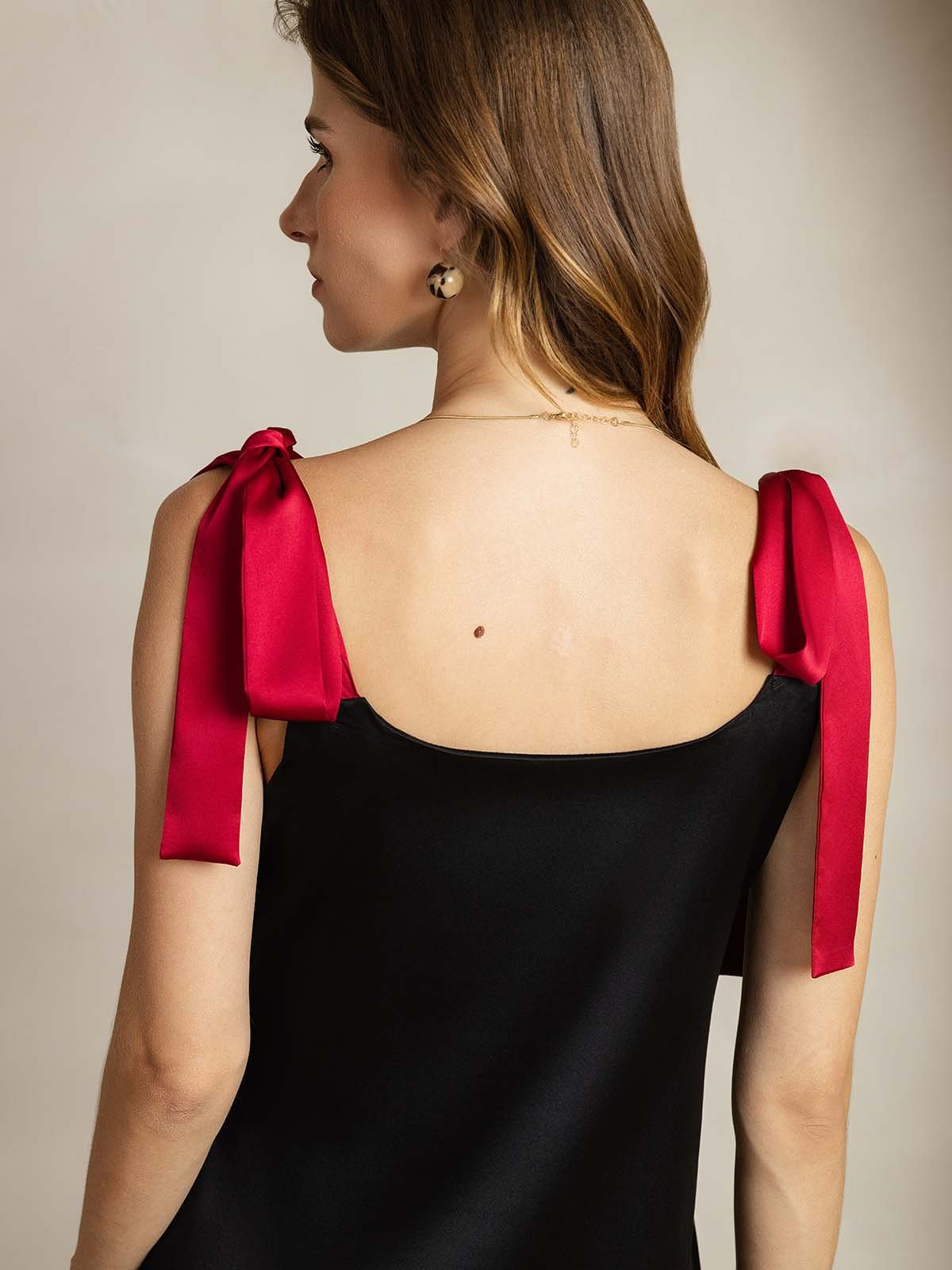 [Sort] SilkSilky-DK 19Momme Silke Square Neck Kjole 007