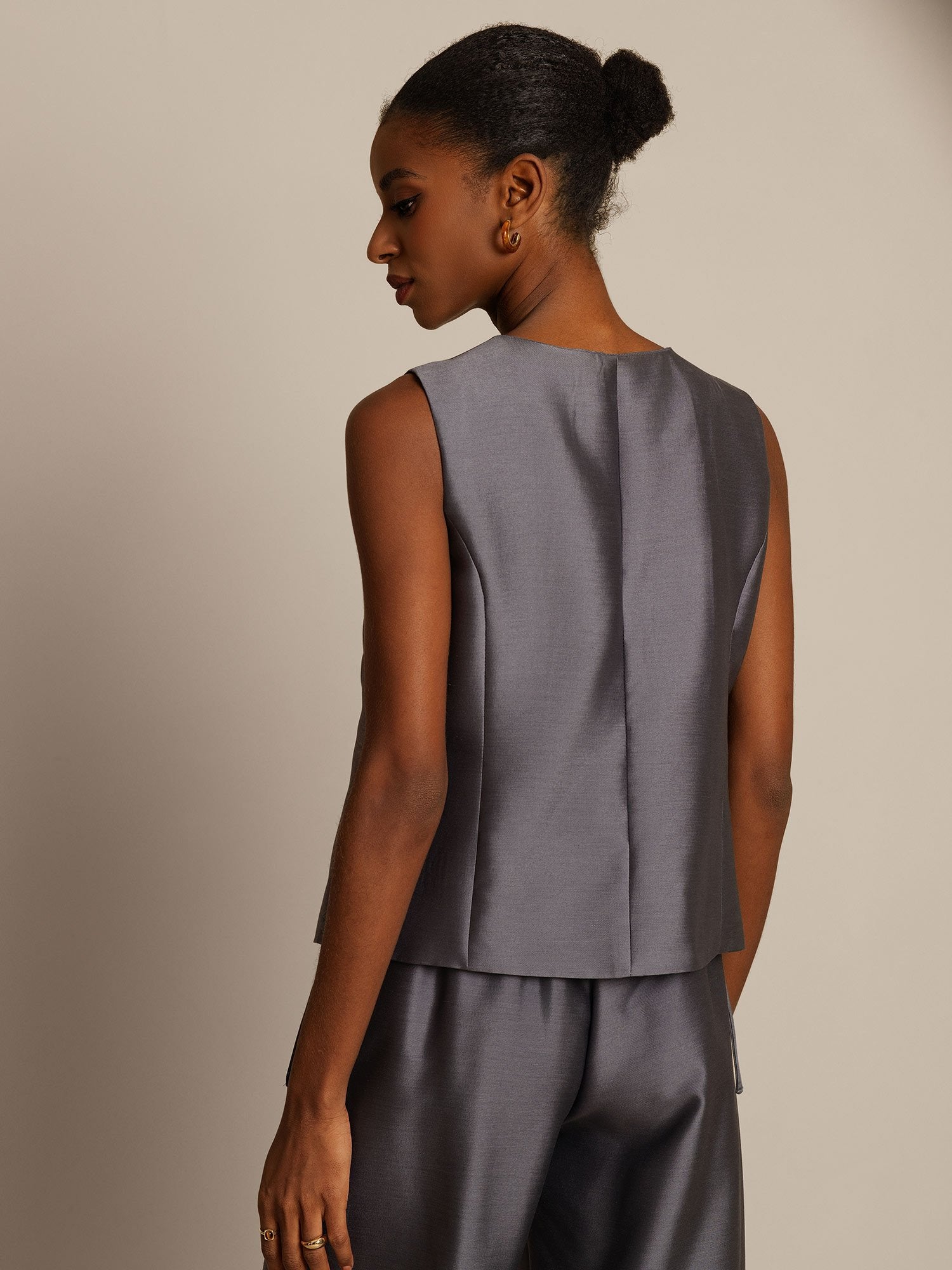 [Grå] SilkSilky-DK 32Momme Silke Womens Vest 002