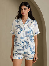 [Hvid Giraf] SilkSilky-DK Short Sleeve Notch Collar Dame Pyjamas 003