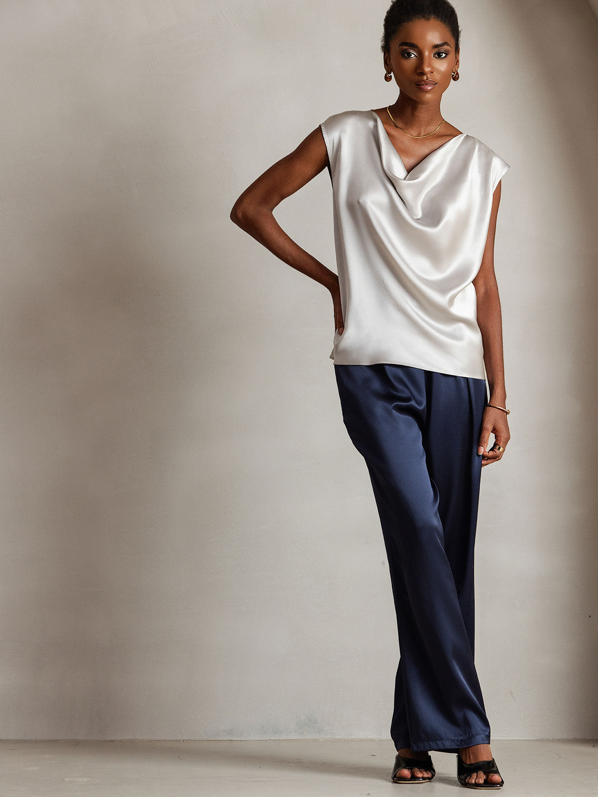 [Lysegrå] SilkSilky-DK 19Momme Silke Womens T-Shirt 003