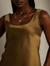 [Brun] SilkSilky-DK 19Momme Ærmeløs Dyb Rund Halsudskæring Camisole Top 008