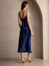 [Mørkeblå] SilkSilky-DK Sleeveless V Neck Kjole 002