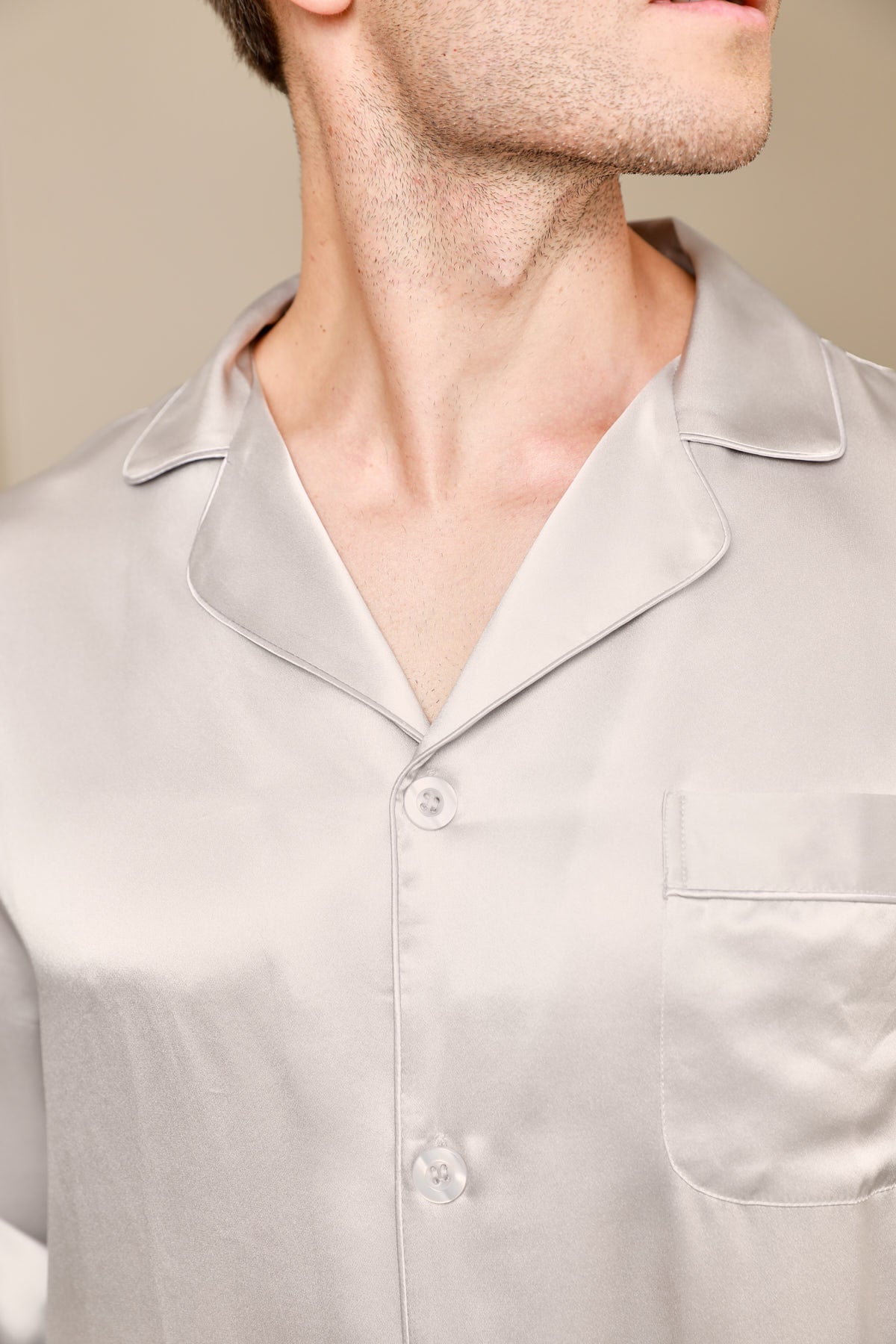 [Grå] SilkSilky-DK 19Momme Mens Pajamas 006