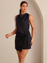 [Sort] SilkSilky-DK Sleeveless Cowl Neck Kjole 004