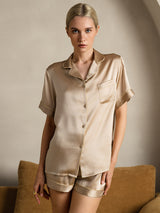 [Champagne] SilkSilky-DK Short Sleeve Lapel Collar Dame Pyjamas 003