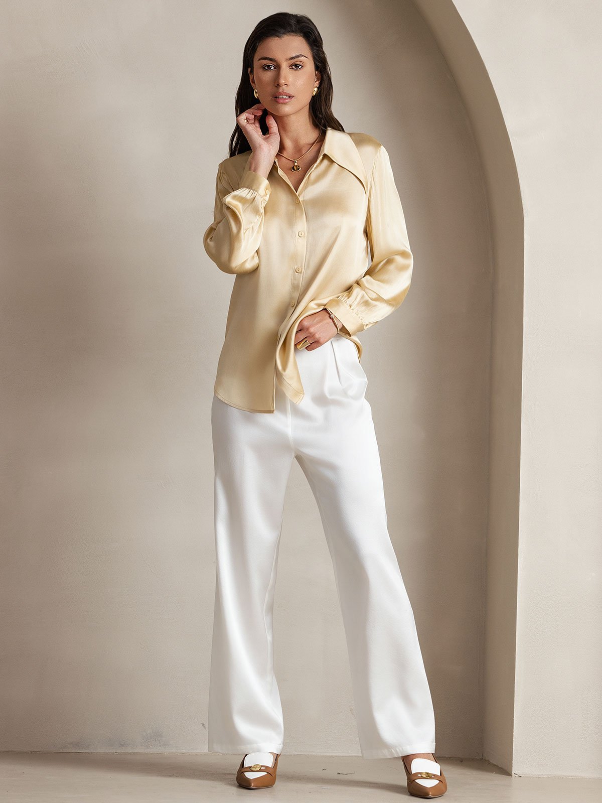 [Hvid] SilkSilky-DK 19Momme Silke Womens Pants 006