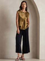 [Brun] SilkSilky-DK Cap Sleeve Round Neck T-shirt til kvinder 004