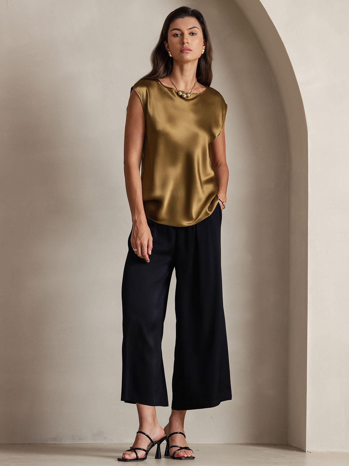 [Brun] SilkSilky-DK 19Momme Silke Womens T-Shirt 004