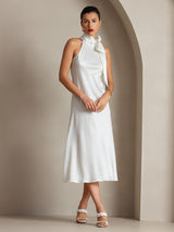 [Hvid] SilkSilky-DK Sleeveless Halter Kjole 005