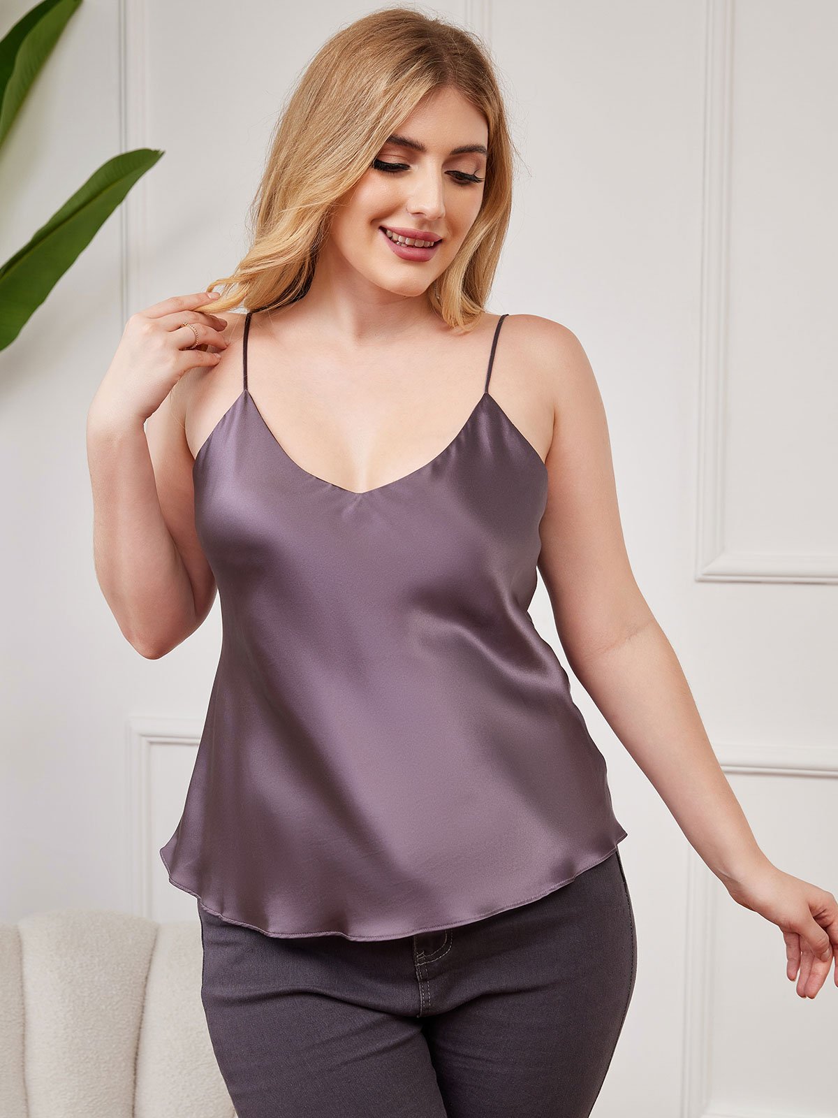 SilkSilky-DK Plus Size Camisoles LillaGrå 001