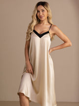 [Risbeige] SilkSilky-DK V Neck Natkjole 006