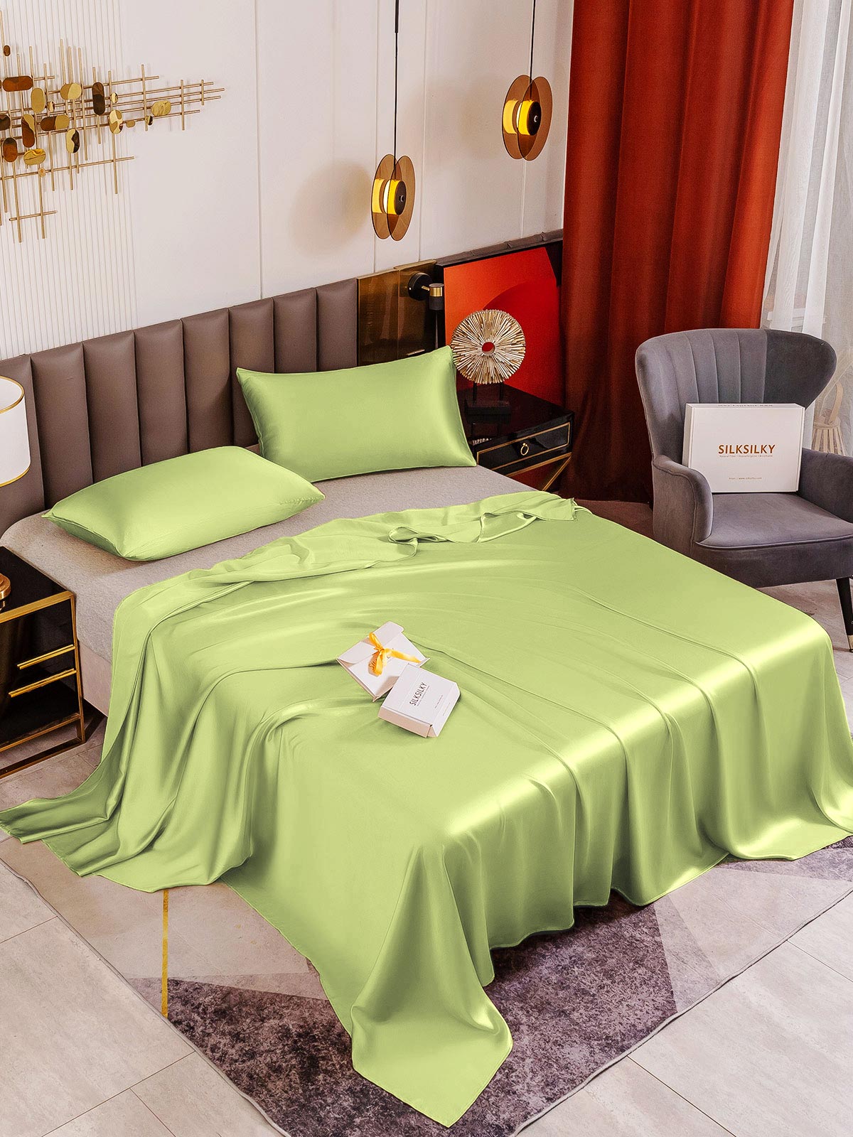 [Mintgrøn] SilkSilky-DK 19Momme Bedding Set 001