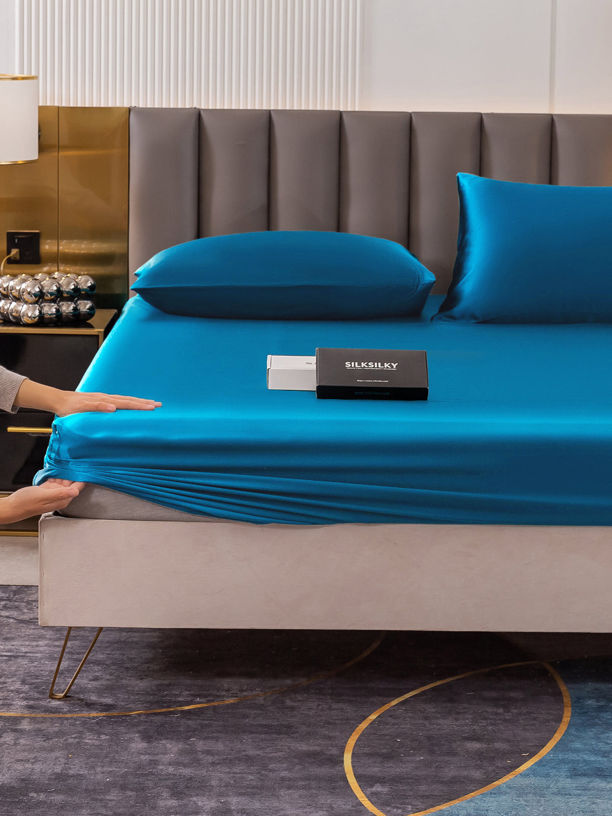 [Blågrøn] SilkSilky-DK 19Momme Bedding Set 004
