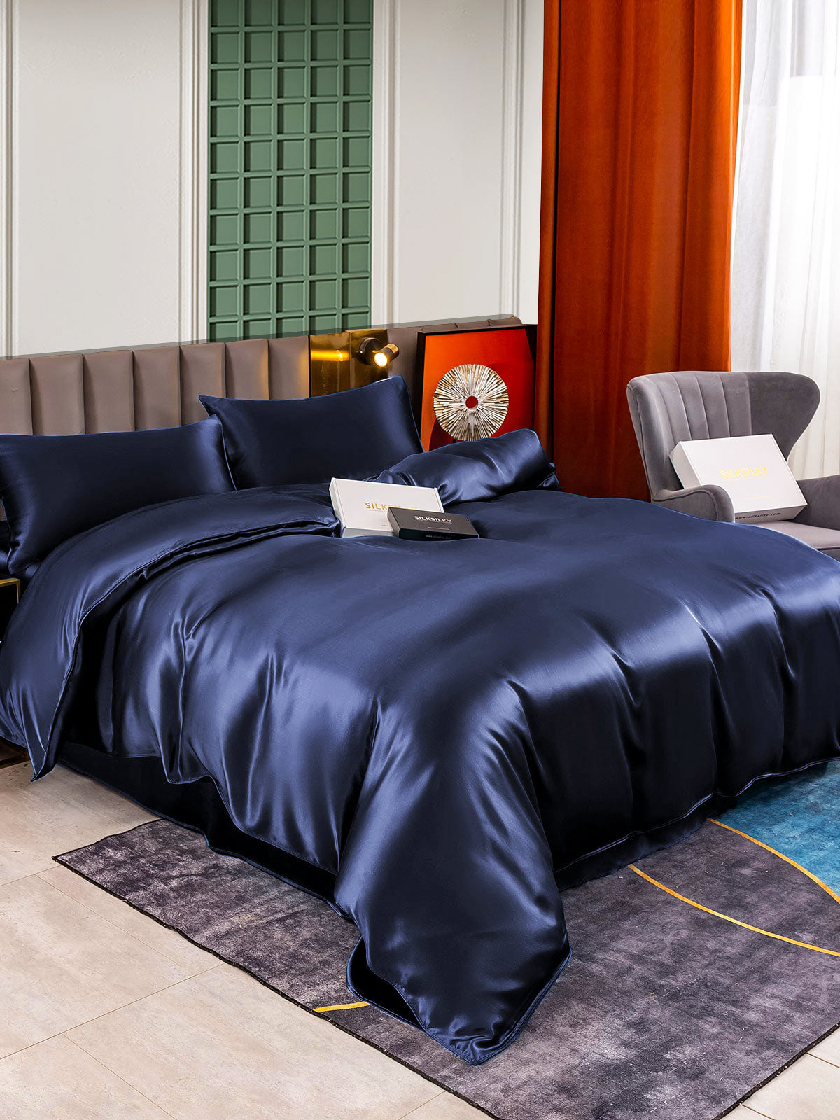 [Mørkeblå] SilkSilky-DK 25Momme Bedding Set 003