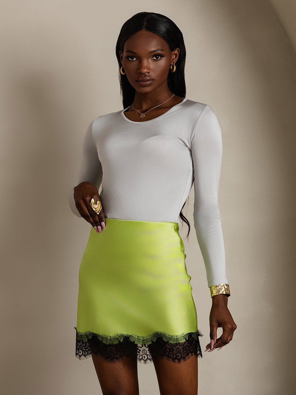 [Mintgrøn] SilkSilky-DK 19Momme Silke Skirt 003