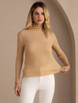 [Månesten] SilkSilky-DK Long Sleeve Turtle Neck T-shirt til kvinder 004