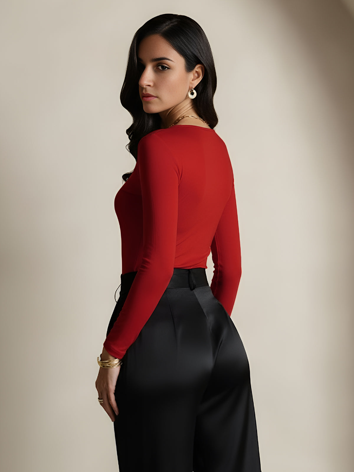 [Vin] SilkSilky-DK Langærmet Rund Hals T-shirt til kvinder 002