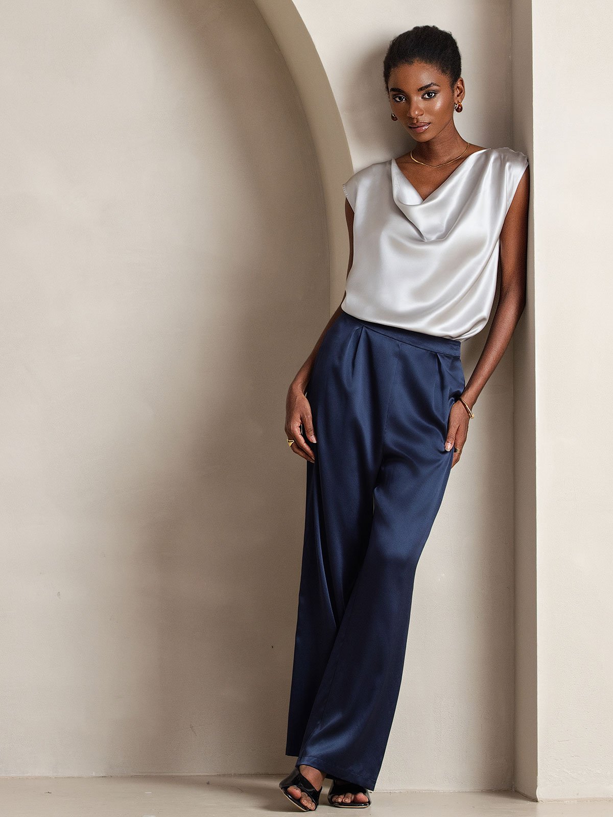 [Mørkeblå] SilkSilky-DK 19Momme Silke Womens Pants 006