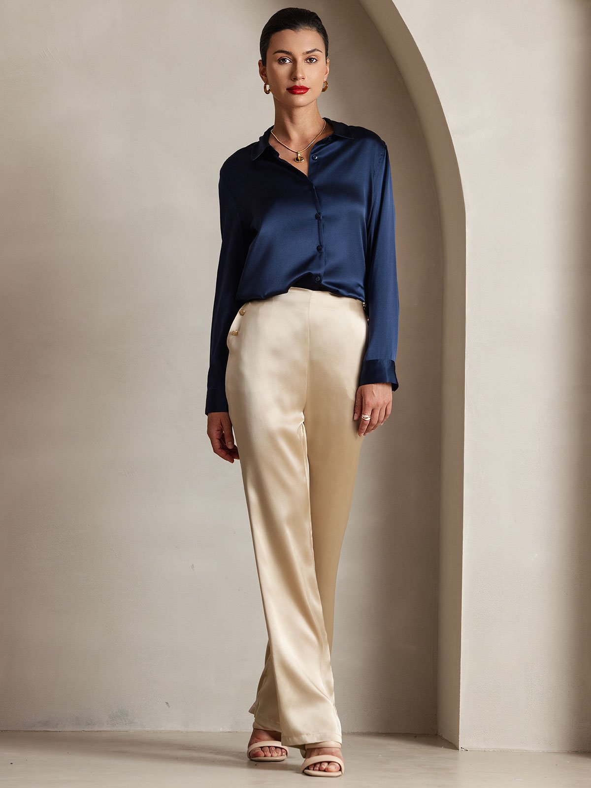 [Champagne] SilkSilky-DK 19Momme Silke Womens Pants 001