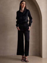 [Sort] SilkSilky-DK Long Sleeve Lapel Collar Dameskjorte 007