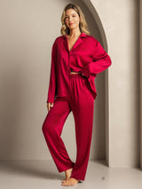 [Vin] SilkSilky-DK 19Momme Langærmet Notchkrage Dame Pyjamas 004