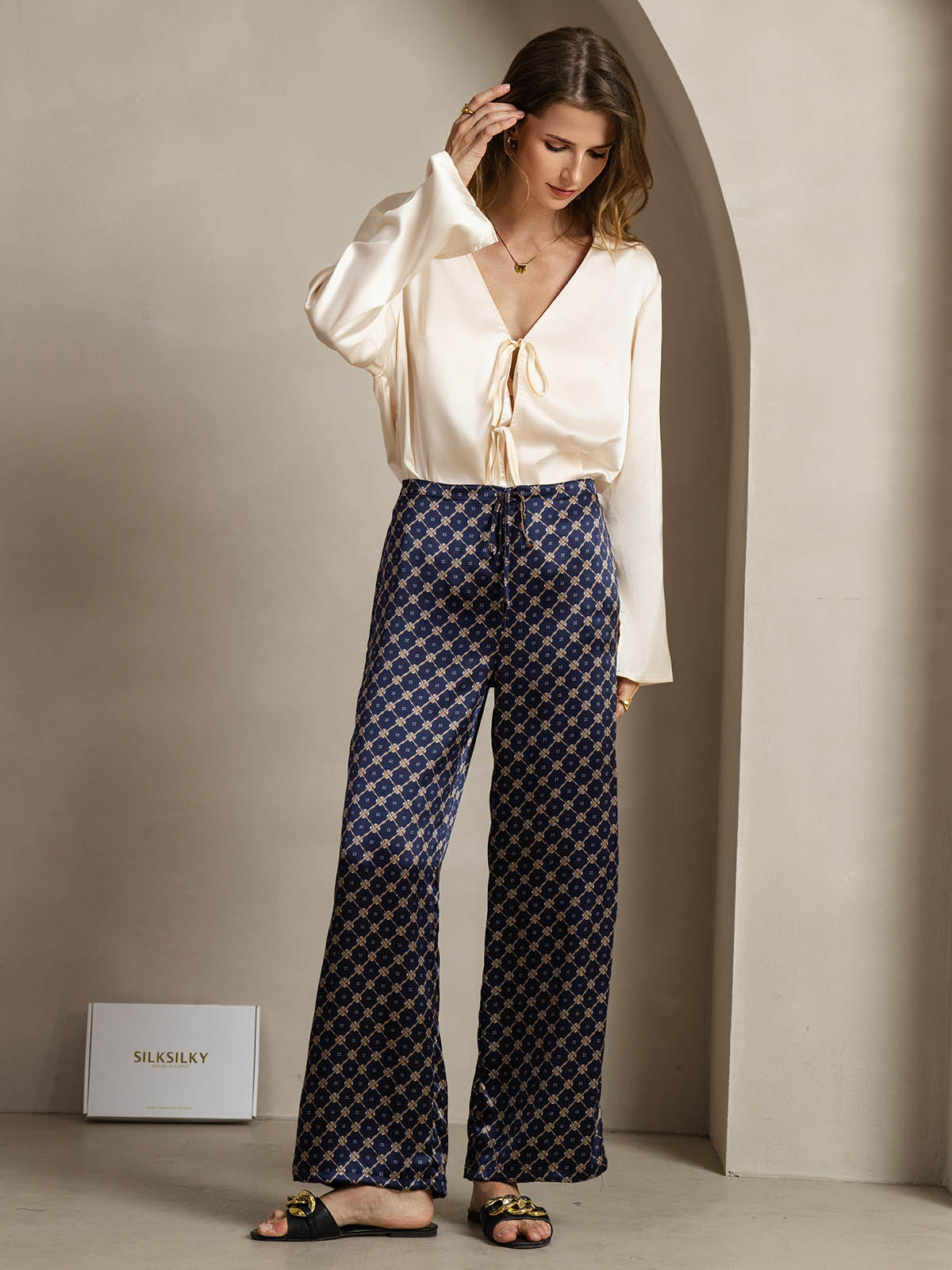 [Marine Kæde] SilkSilky-DK 19Momme Silke Womens Pants 003